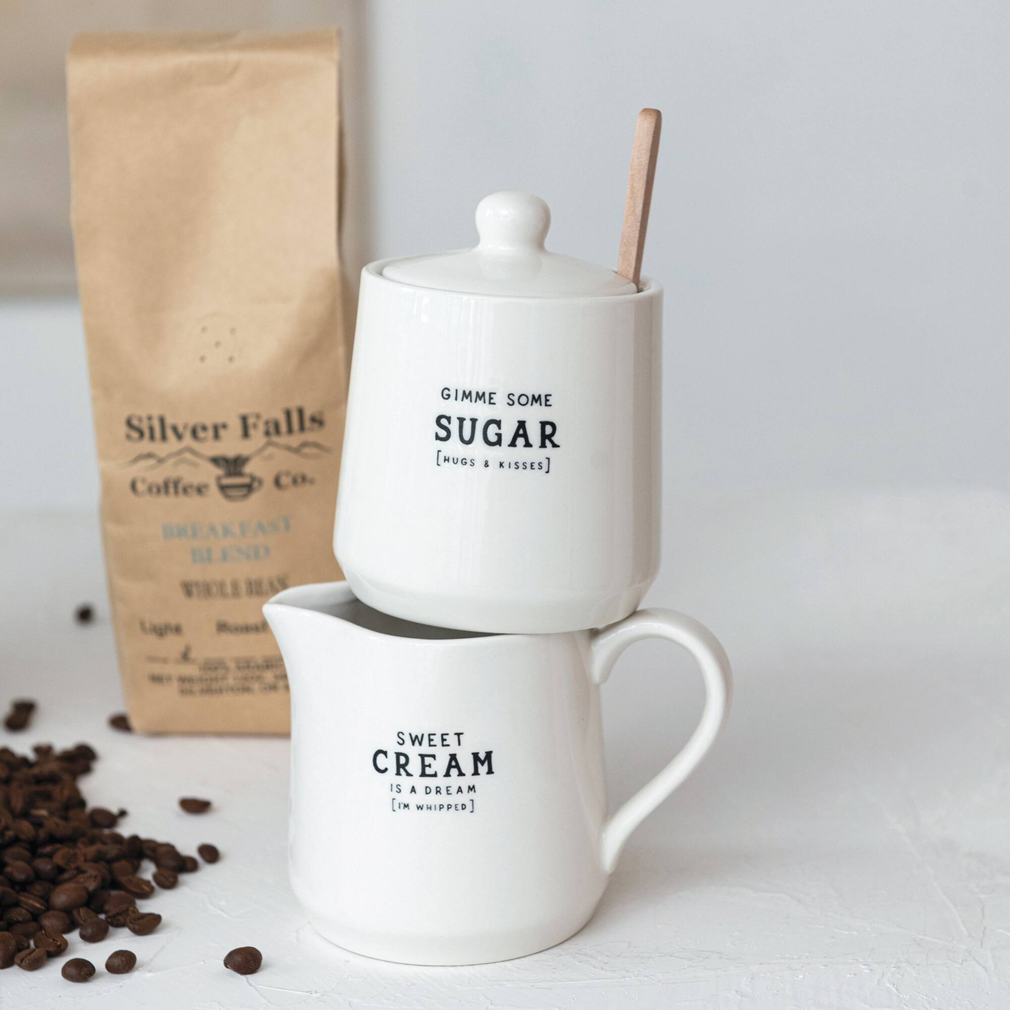 Hello Honey® White Charming Stoneware Creamer & Sugar Pot Set with Spoon
